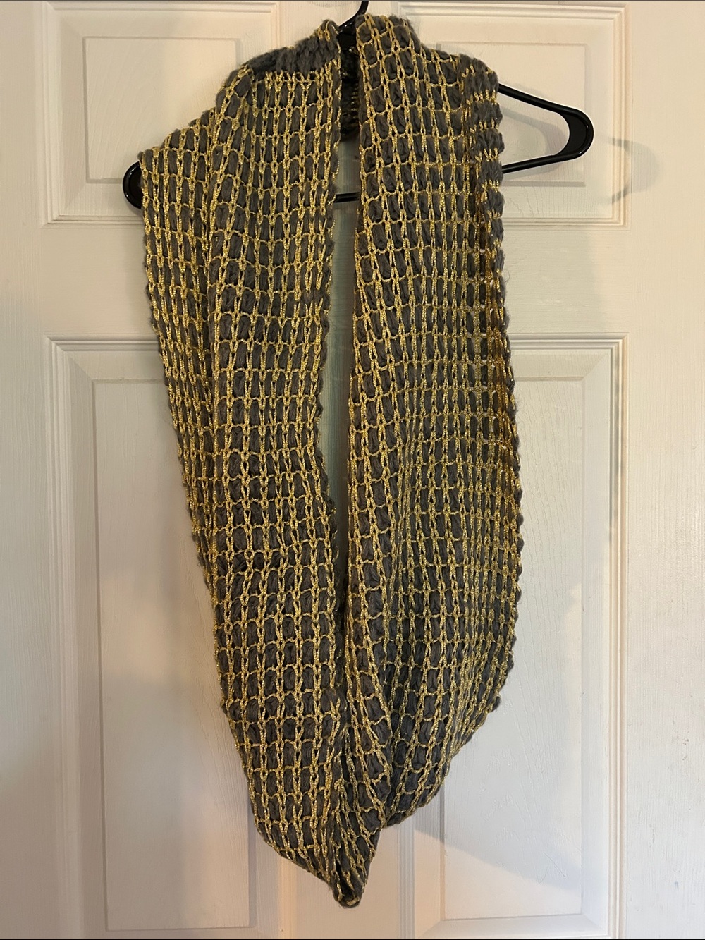 Gray and Gold Knit Infinity Scarf
